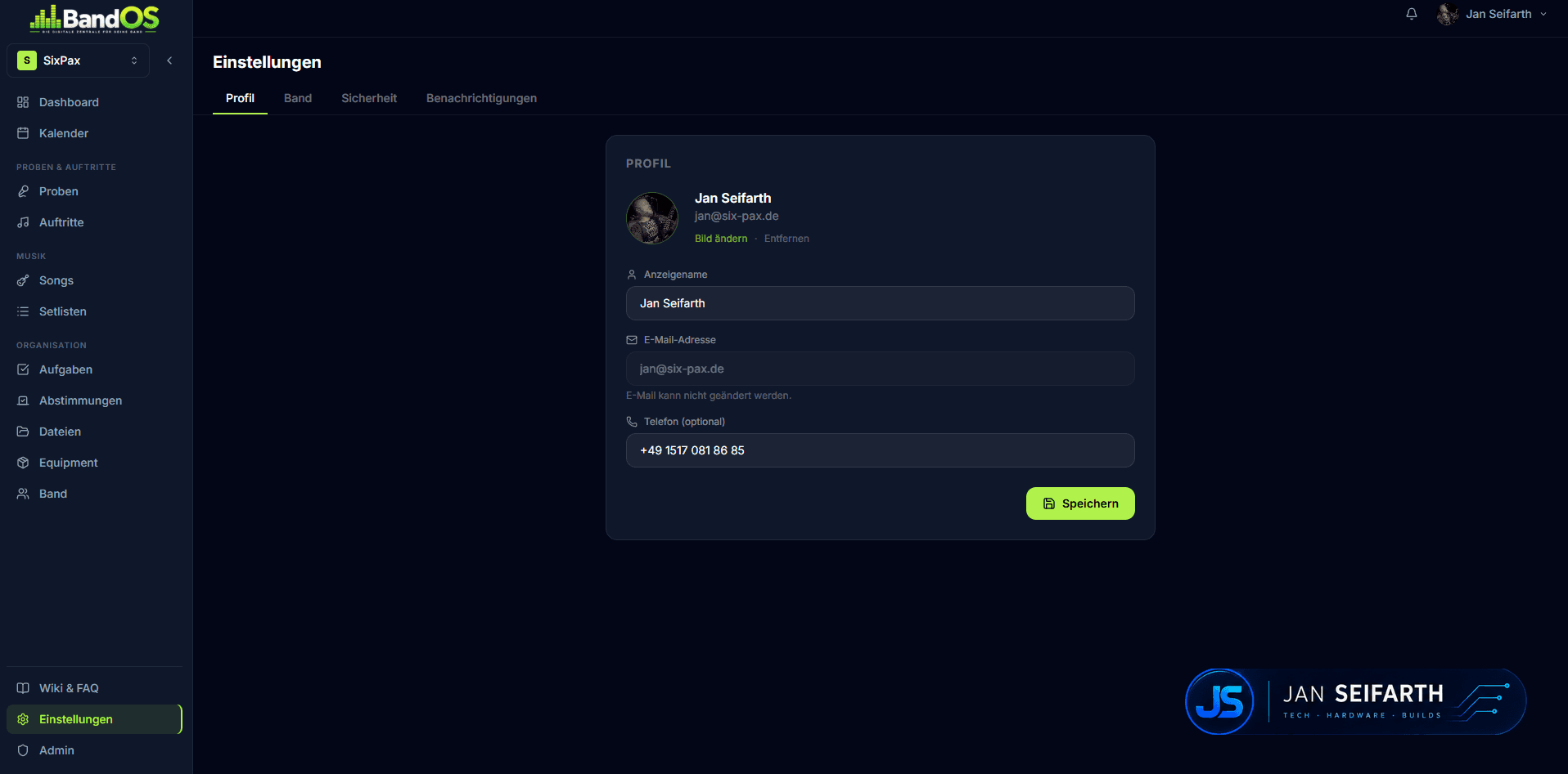 Benutzer-Einstellungen mit Profilbild, Anzeigename, E-Mail und Benachrichtigungspräferenzen
